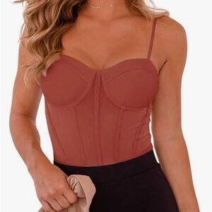 NWT REORIA Trendy Sexy Mesh Sheer Spaghetti Strap Bodysuit with Built in Bra
